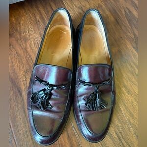 Johnston & Murphy Men’s Tassel Loafers Burgundy Black Trim Leather Size 10.5